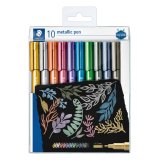 Marqueur staedtler corps metallique 8323 pointe ogive  2,7mm trace 1 a 2mm           pack de 10 assortis