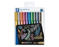 Marqueur staedtler corps metallique 8323 pointe ogive  2,7mm trace 1 a 2mm           pack de 10 assortis