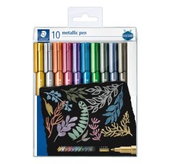Marqueur staedtler corps metallique 8323 pointe ogive  2,7mm trace 1 a 2mm           pack de 10 assortis