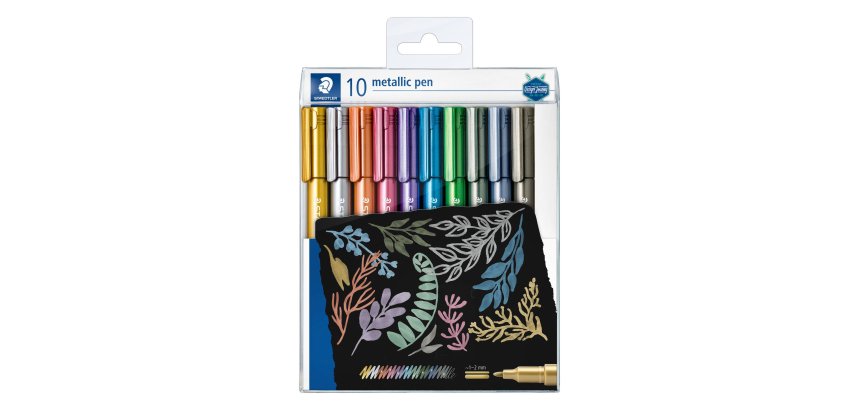 Marqueur staedtler corps metallique 8323 pointe ogive  2,7mm trace 1 a 2mm           pack de 10 assortis