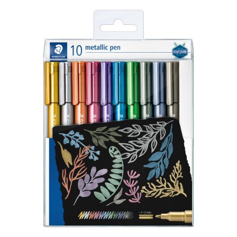 Marqueur staedtler corps metallique 8323 pointe ogive  2,7mm trace 1 a 2mm           pack de 10 assortis