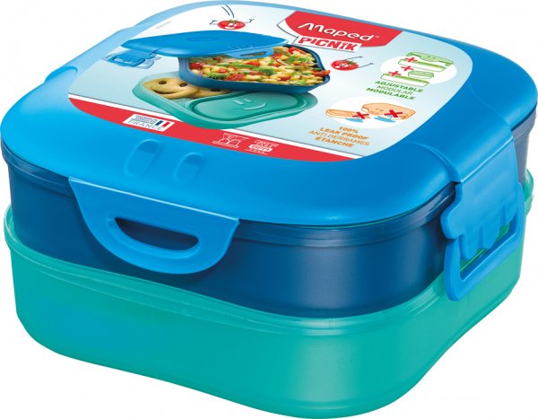 Boîte à Déjeuner Enfant 1330 Ml Avec 6 Compartiments Anti-Fuite - Inclus Couverts Et Récipient à Sauce - Bleu, Micro-ondable Et Lave-Vaisselle