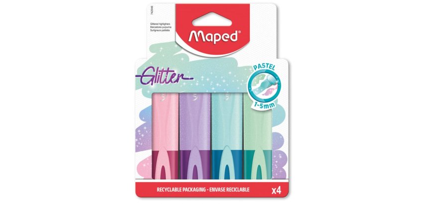 Surligneur Glitter PASTEL, étui carton de 4