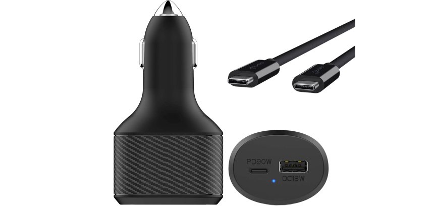 DLH Chargeur voiture allume cigare USB-C 90W Power Delivery pour ordinateur portable + USB-A 18W QC 3.0