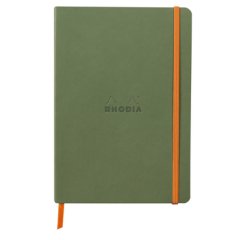 Rhodiarama carnet souple A5 160 pages ligné papier ivoire 90g fermeture élastique - Sauge