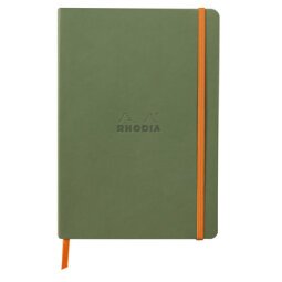 Rhodiarama carnet souple A5 160 pages ligné papier ivoire 90g fermeture élastique - Sauge