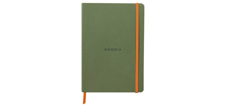 Rhodiarama carnet souple A5 160 pages ligné papier ivoire 90g fermeture élastique - Sauge