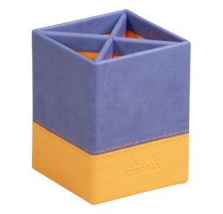 Rhodiarama pot à crayons simili cuir italien 8x8x11 cm - Saphir