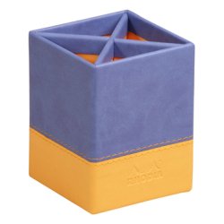 Rhodiarama pot à crayons simili cuir italien 8x8x11 cm - Saphir