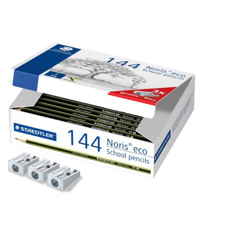 Crayon graphite staedtler noris eco 180 30 wopex hb classpack carton 144 unités + 3 taille-crayons offerts