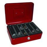 Caisse monnaie q-connect structure acier 0.8mm épaisseur plateau amovible espace billets 250x180x90mm coloris rouge