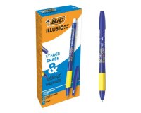 Roller bic gel-ocity illusion pointe moyenne 0,7mm grip caoutchouc encre effacable et rechargeable bleue + 2 recharges