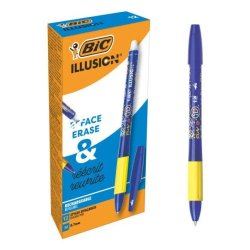 Roller bic gel-ocity illusion pointe moyenne 0,7mm grip caoutchouc encre effacable et rechargeable bleue + 2 recharges