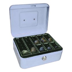 Caisse monnaie q-connect structure acier 0.8mm épaisseur plateau amovible espace billets 200x160x90mm coloris argent