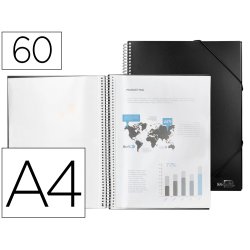 Protège-documents liderpapel polypropylène couverture rigide spirale 60 pochettes fixes a4 210x297mm coloris noir