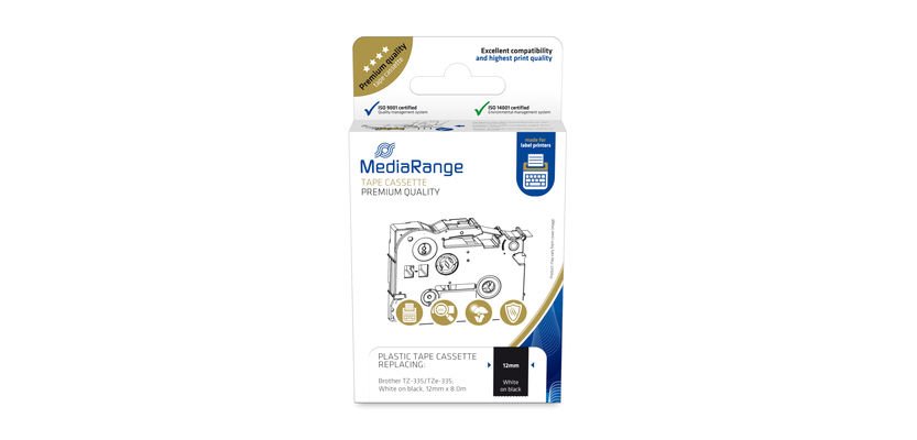 MediaRange MRBTZ335 labelprinter-tape Wit op zwart