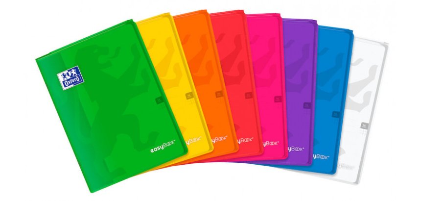 Cahier Oxford Easybook A4 petits carreaux 5mm margés 96 pages agrafées couverture polypro coloris assortis