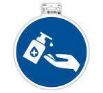 Panneau PP adhésif antidérapant Gel main obligatoire 20 cm - Bleu