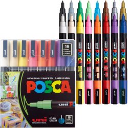 Pochette 16 marqueurs peinture à eau, encre pigmentation assortie, pte fine PC3M/16AASS21