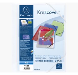 Chemise à élastiques 3 rabats polypropylène opaque Krea Cover - A4 - Blanc