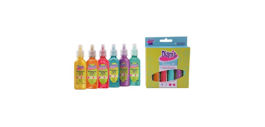 Peinture 3d oz international diams mini tubes total fashion tous supports 20ml coloris assortis kit de 6 unités