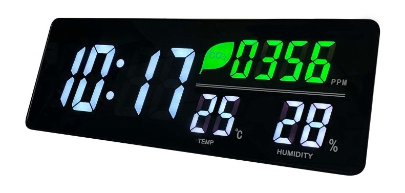 Horloge led murale ou a poser avec capteur co2, temperature et humidite 37,5x4x3,8c,