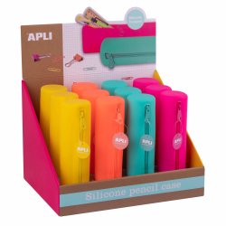 Trousse ronde en silicone Fluor Collection. Assortis : fuchsia, orange, turquoise et jaune.