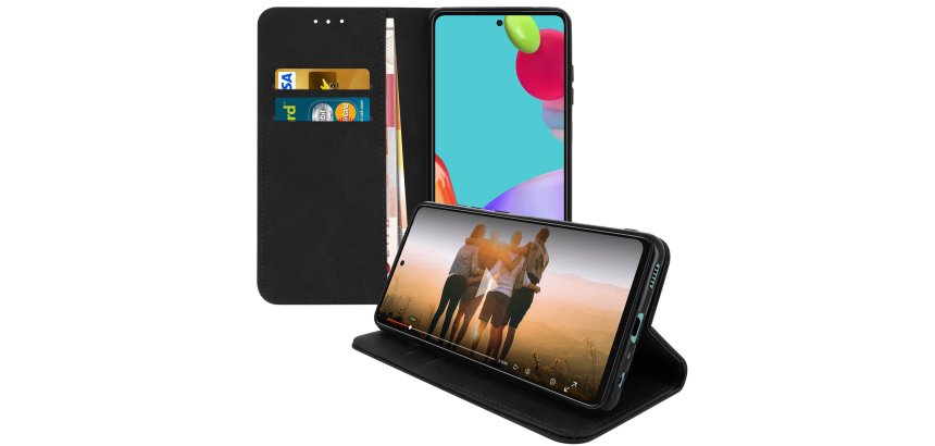 DLH Etui folio noir porte cartes avec rabat pour Samsung Galaxy A52 (SM-A525) et Galaxy A52 5g (SM-A526)