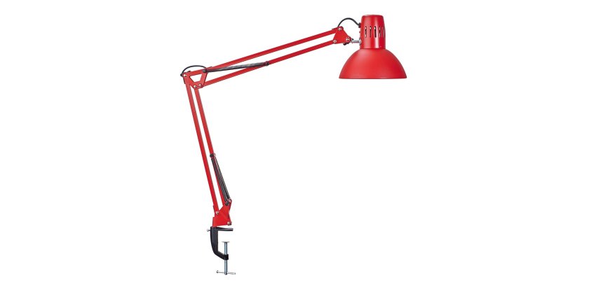 Luminaire bureau maulstudy surpince tete et bras metal      hauteur 44cm bras 35cm tete   diam. 17cm coloris rouge