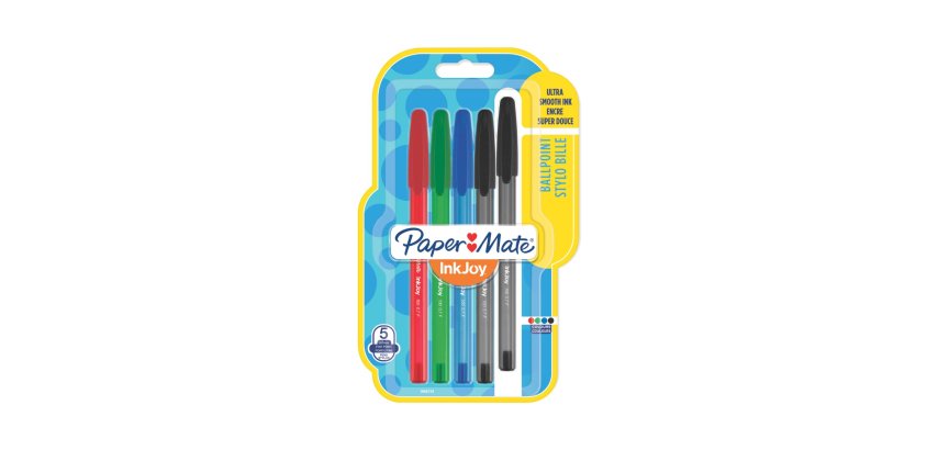 Stylo bille Paper Mate Inkjoy 100ST à capuchon écriture fine 0,7 mm - Pochette de 5