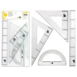 Set traçage liderpapel 4 pièces règle 30cm équerres 45/60 degrés 25cm rapporteur 180 degrés 15cm transparent