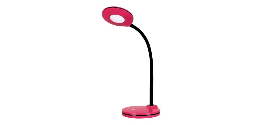 Lampe LED Splash Framboise,avec variateur. Dim. Tête D10,5 cm, bras flexible H32 cm, socle D13 cm