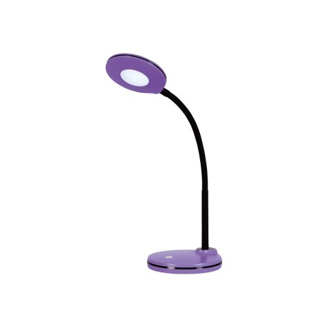 Lampe LED Splash Violet,avec variateur. Dim. Tête D10,5 cm, bras flexible H32 cm, socle D13 cm