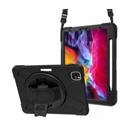 DLH COQUE RENFORCEE AVEC EMPLACEMENT STYLET, BANDOULIERE, POIGNEE ROTATIVE ET PIED SUPPORT POUR APPLE IPAD PRO 11" 1ere et 2eme generation (2018 / 2020)