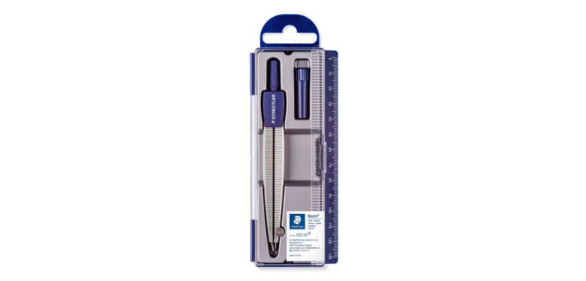 Compas staedtler 550 50 branche pointe sèche interchangeable réglette graduée mines 2mm étui rigide