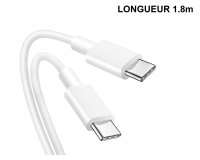 DLH Cable USB-C vers USB-C 1.8m 3.25A 65W max blanc
