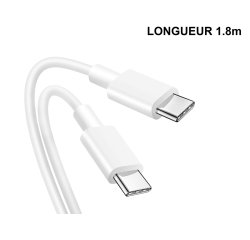 DLH Cable USB-C vers USB-C 1.8m 3.25A 65W max blanc