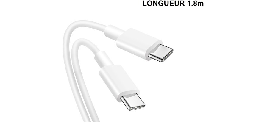 DLH Cable USB-C vers USB-C 1.8m 3.25A 65W max blanc