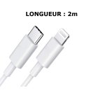 DLH Cable USB-C vers Apple lightning certifie MFI 2m 3.25A 65W max blanc