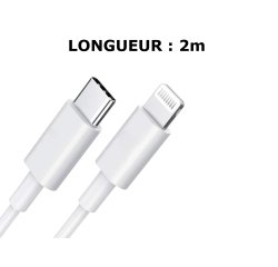 DLH Cable USB-C vers Apple lightning certifie MFI 2m 3.25A 65W max blanc