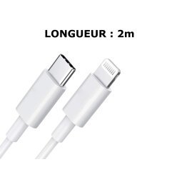 DLH CABLE USB-C VERS APPLE LIGHTNING CERTIFIE MFI 2M 3.25A 65W MAX BLANC