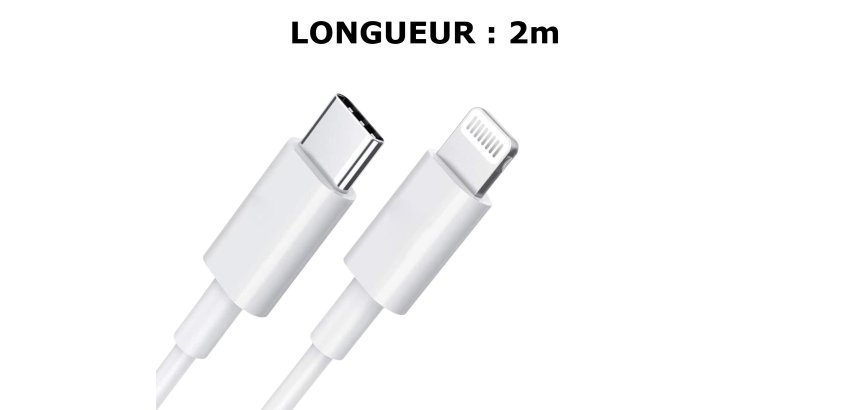 DLH Cable USB-C vers Apple lightning certifie MFI 2m 3.25A 65W max blanc