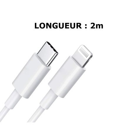 DLH CABLE USB-C VERS APPLE LIGHTNING CERTIFIE MFI 2M 3.25A 65W MAX BLANC