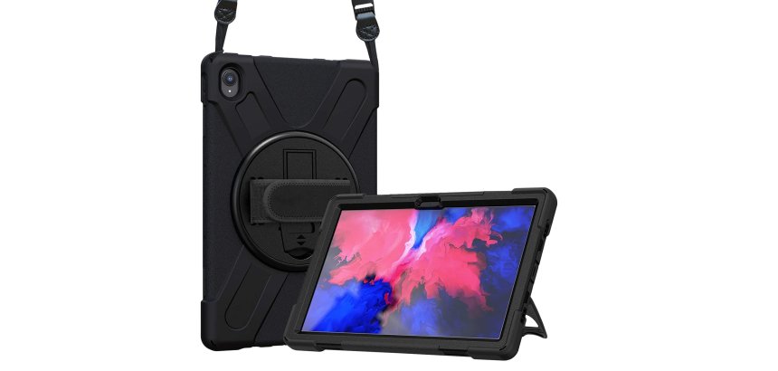 DLH Coque renforcee avec bandouliere, poignee rotative et pied support pour Lenovo Tab P11 11" (ZA7R, ZA7X, TB-J606, TB-J606F, TB-J606X..)