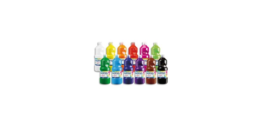 Gouache liquide giotto prête à l'emploi pigments riches couvrante crémeuse coloris assortis boîte 8 flacons 1000ml
