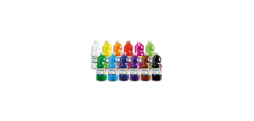 Gouache liquide giotto prête à l'emploi pigments riches couvrante crémeuse coloris assortis boîte 8 flacons 1000ml