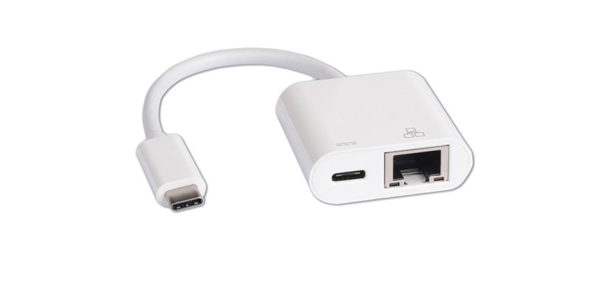 DLH Adaptateur reseau USB-C (male) vers RJ45 gigabit ethernet (femelle) et port de charge USB-C PD 100W max (femelle)