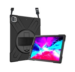 DLH Coque renforcee avec emplacement stylet, bandouliere, poignee rotative et pied support pour Apple iPad Pro 12.9" 5eme génération (2021)