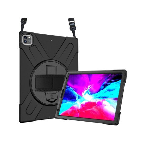 DLH COQUE RENFORCEE AVEC EMPLACEMENT STYLET, BANDOULIERE, POIGNEE ROTATIVE ET PIED SUPPORT POUR APPLE IPAD PRO 12.9" 5eme génération (2021)