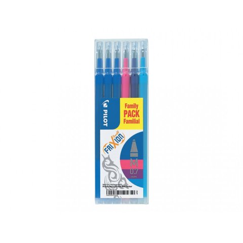 Recarga para bolígrafo borrable Pilot FriXion punta media 0,7 mm - Paquete de 6 surtidos 3 azul, rosa, turquesa, violeta.